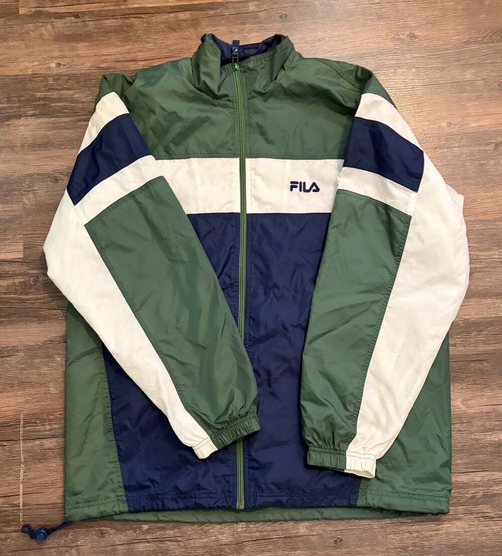 Fila Vintage Windbreaker Jacket Size Large Green Blue White Nylon